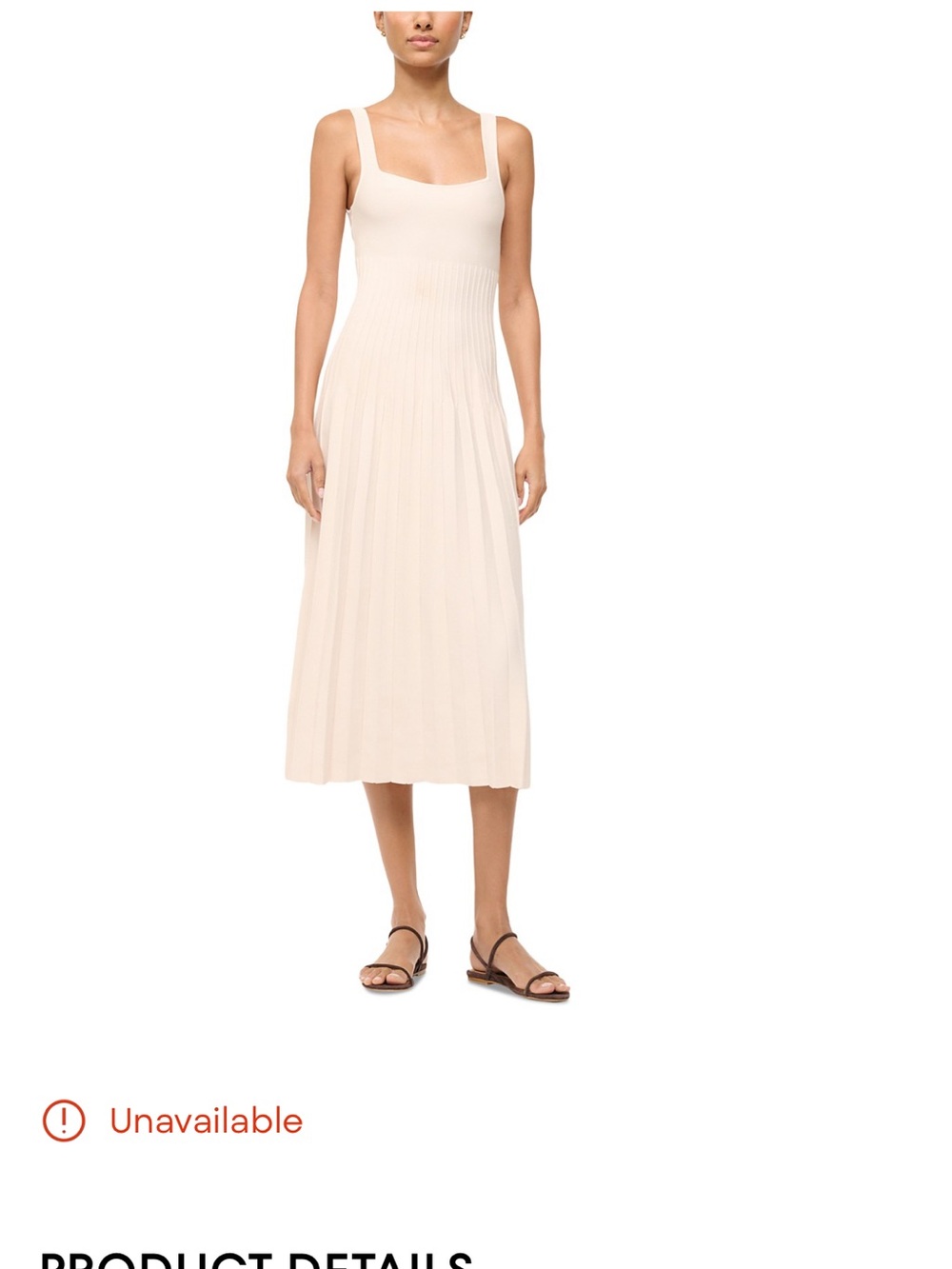 STAUD Cream Ribbed Square-Neck Midi Dress